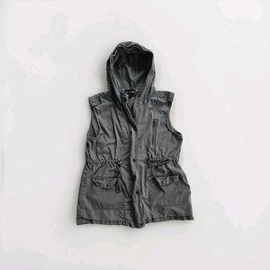 Cargo Utility Drawsting Vest Zenana Outfitters Army Green Pockets Hood Zip  Sz M